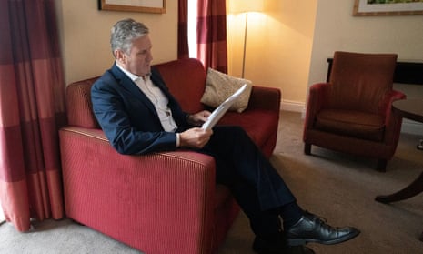 Keir Starmer prepares his conference speech before addressing delegates in Brighton on Wednesday.