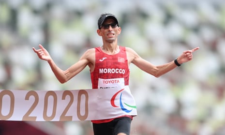 El Amin Chentouf of Team Morocco crosses the line to win gold.