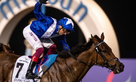 Japan's Ushba Tesoro wins Dubai World Cup race with $12 million grand prize 3 Lord North with jockey Frankie Dettori after their Group 1 triumph.