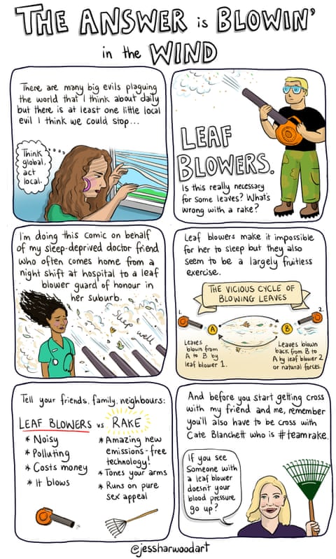 Cartoon by Jess Harwood titled The Answer is Blowing in the Wind, panel 1