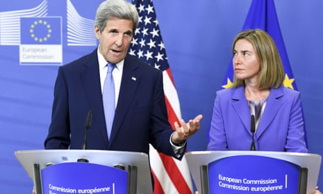 John Kerry and Federica Mogherini, the EU’s high representative for foreign affairs at a news conference in Brussels.
