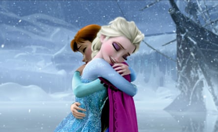Still from the film of the sisters hugging