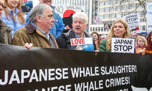 Symonds with Boris Johnson’s father Stanley Johnson (centre) at a protest against Japanese whaling in central London, January 2019.
