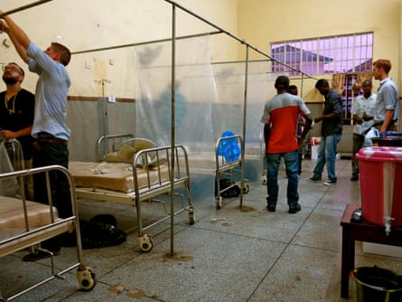 The Ebola isolation unit is dismantled at the Connaught hospital, Freetown