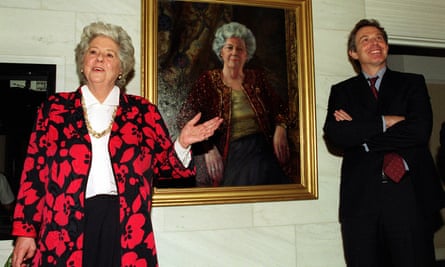 Betty Boothroyd with the prime minister Tony Blair, who unveiled a portrait of the speaker by Jane Bond in the reception at No 1 Parliament Street, Westminster, in 2000, the year of her retirement.