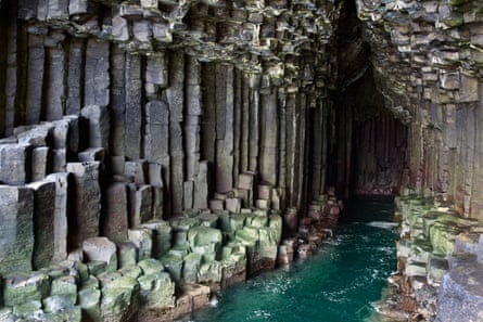 The hexagonal basalt rock formation inside Fingal’s Cave.