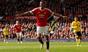 Marcus Rashford celebrates after scoring again.