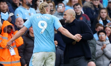 Manchester City's Erling Haaland clashes with manager Pep Guardiola after being substituted against Wolves.