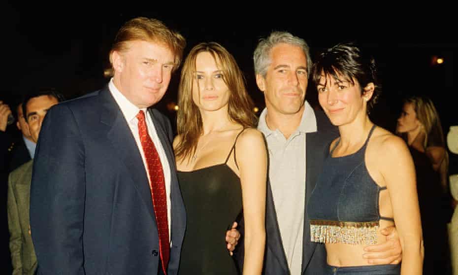 Donald Trump, Melania Trump (then Knauss), Jeffrey Epstein, and Ghislaine Maxwell at Mar-a-Lago in 2000.