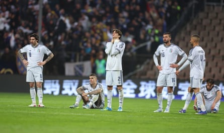 Italy’s despondent players react after the shootout defeat in Zenica