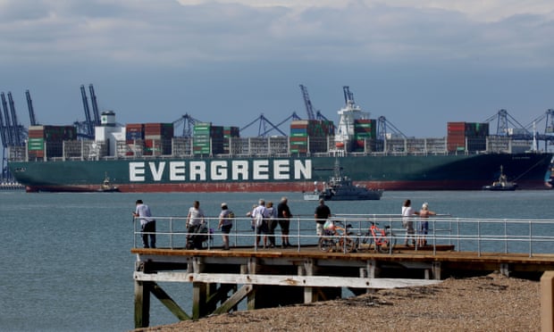 Dozens of people watched the container ship Ever Given arrive at the Port of Felixstowe
