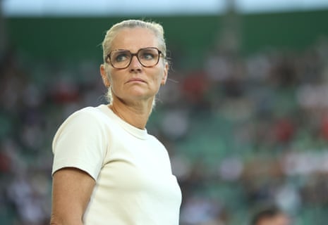 Sarina Wiegman looks on during the warm up