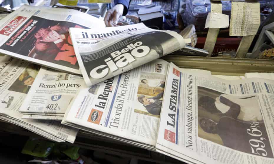 Italian newspapers after the resignation of Matteo Renzi