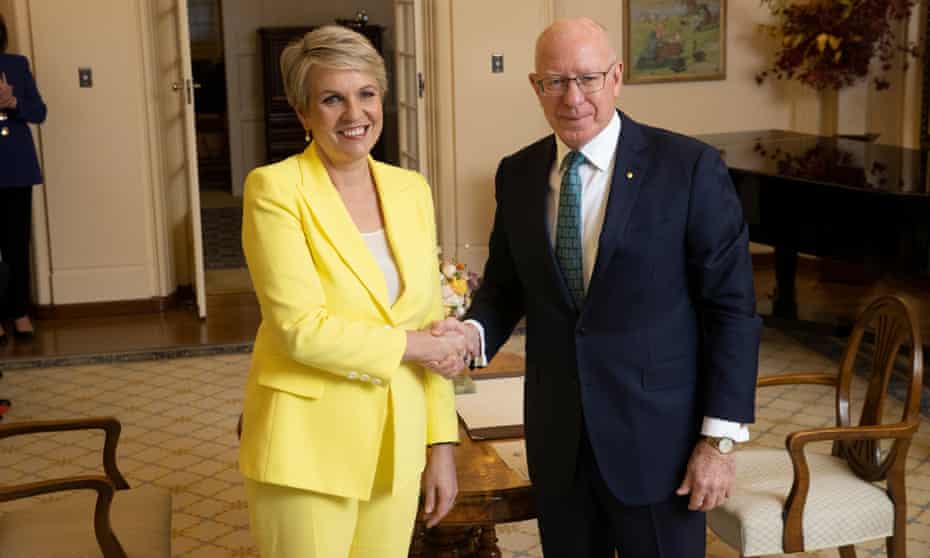 Tanya Plibersek with governor general David Hurley being sworn in as environment minister