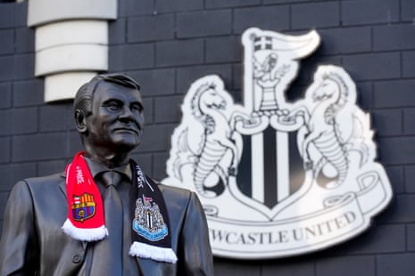 A half-and-half scarf representing two of the late Sir Bobby Robson’s former clubs is draped around the neck of the great man’s statue outside St James’ Park.