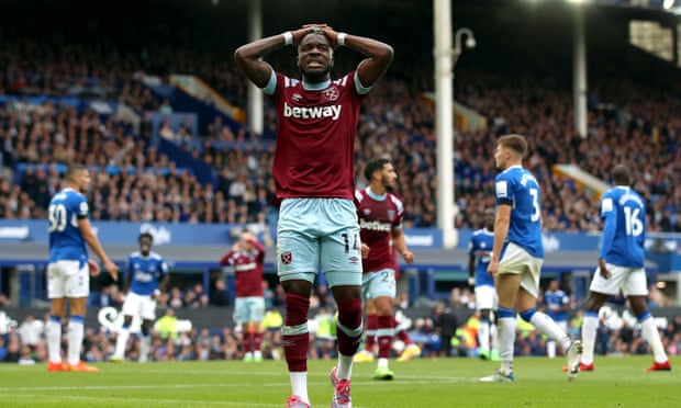 Sublime Maupay strike gives Everton first win of season against West Ham | Premier League 2 West Ham’s Maxwel Cornet reacts with disbelief after missing a chance to equalise