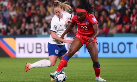 Keira Walsh of England fights with Roselord Borgella of Haiti