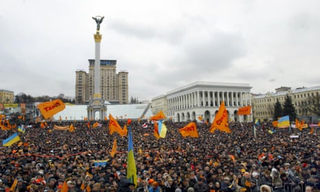Protesters against alleged fraud in the presidential election in Independence Square, Kiev, November 2004. 