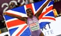 Dina Asher-Smith celebrates winning the women's 100m final