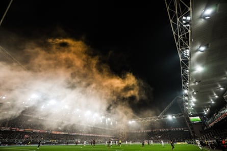 Action from Genoa v Inter under the lights at the Luigi Ferraris stadium.