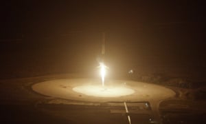 SpaceX’s Falcon 9 rocket successfully lands upright at Cape Canaveral.