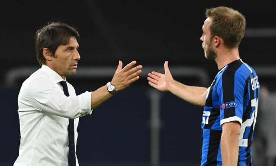 Antonio Conte with Christian Eriksen in August 2020, during their time together at Internazionale.