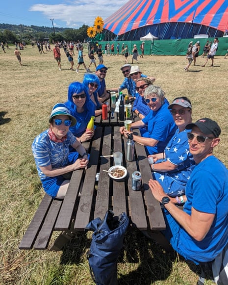 Blue brunchers at Glastonbury.