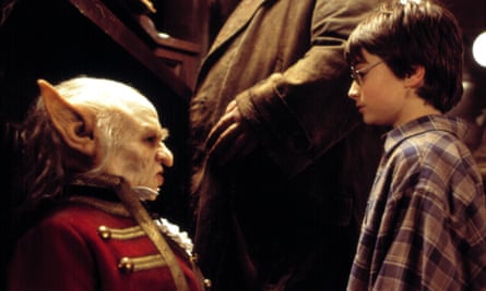 Troyer, left, as Griphook in Harry Potter and the Philosopher’s Stone.