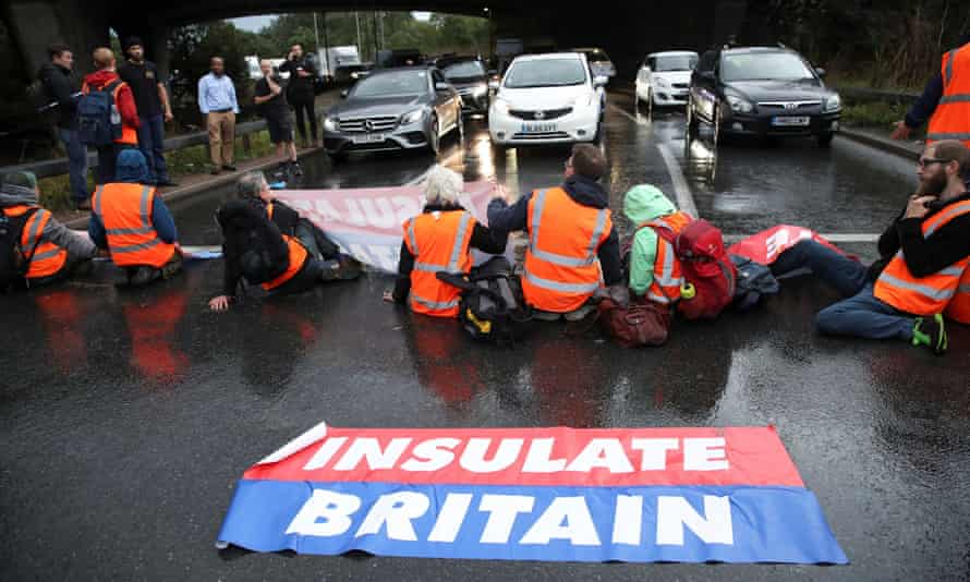 Insulate Britain activists blocking a motorway junction near Heathrow last week