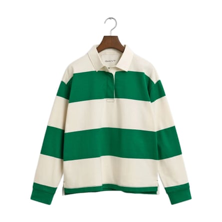 Gant green and white striped heavy rugby jumper