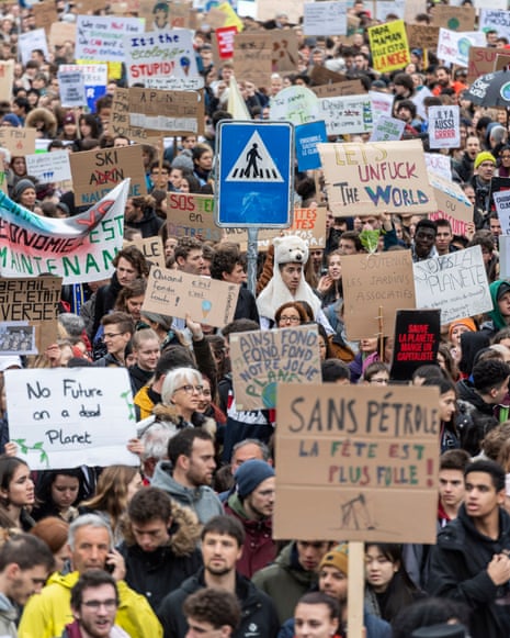 Thousands of students demonstrate during a climate protest in Lausanne, Switzerland.