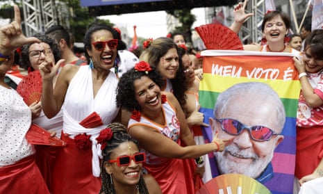 Supporters of Brazil's former president Luiz Inácio Lula da Silva at the Portela samba school in Rio de Janeiro, Brazil.