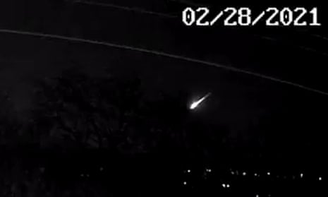 Screen grab from a video taken with permission from the Twitter feed of @JillHemingway of a fireball that lit up the skies over the UK on Sunday night - taken from Sowerby Bridge, West Yorkshire