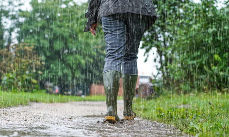 Woman with wellies walking in the rain