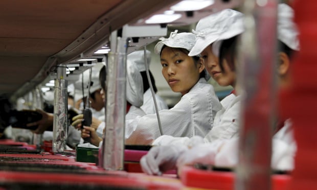 Workers at a Foxconn factory in Guangdong. 