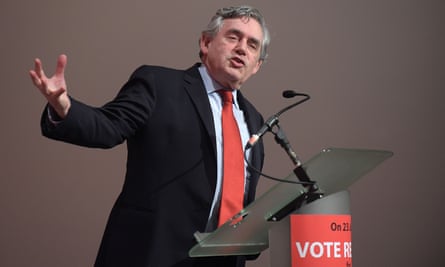 Gordon Brown speaks during a Labour party pro-EU rally on 9 June at the Royal Concert Hall in Glasgow