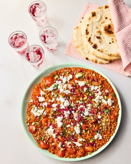 Jamie Oliver’s lentil salad – tomato and feta lentils.