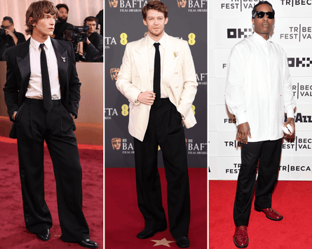 Connor Storrie, Joe Alwyn and A$AP Rocky posing for photos on red carpets