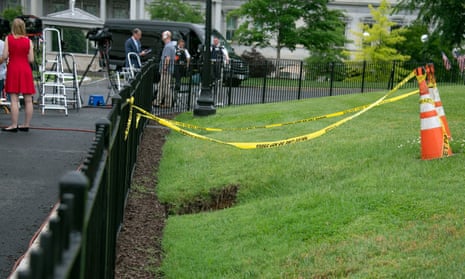 The sinkhole in the lawn of the White House.