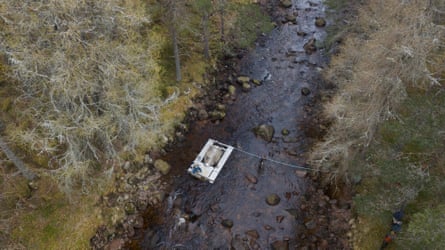 A fish trap in a river, seen from above