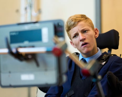 Patrick McCabe looking at a screen with eye-tracking technology
