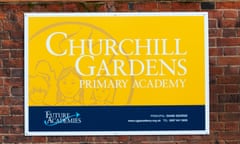 A sign for the Churchill Gardens Primary Academy school in Pimlico, London.<br>EJGCJE A sign for the Churchill Gardens Primary Academy school in Pimlico, London.