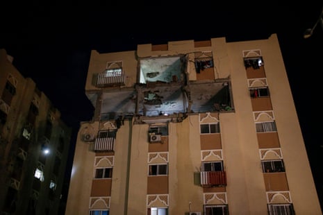 A view of a damaged apartment building following an Israeli airstrike in Khan Younis, southern Gaza Strip, one of the areas that Palestinians have been ordered to flee to for safety by the Israeli authorities.