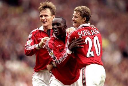 Teddy Sheringham, Dwight Yorke and Ole Gunnar Solskjær of the 1999 Manchester United team