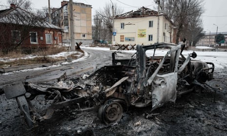 A destroyed car is seen following shelling the night before in Bakhmut earlier this week.