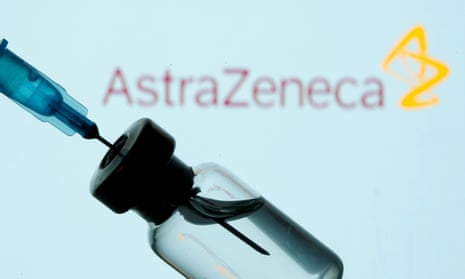 Vial and syringe in front of AstraZeneca logo