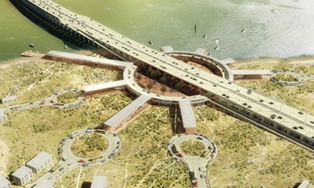 Rendering of Kunlé Adeyemi and Rem Koolhaas’s proposal for the Fourth Mainland Bridge in Lagos, Nigeria.