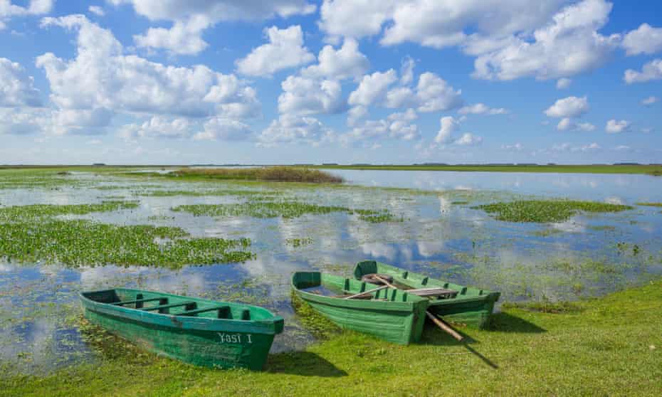 Boats amid the Iberá wetlands, Argentina,