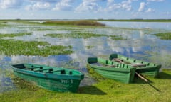 Boats amid the Iberá wetlands, Argentina,