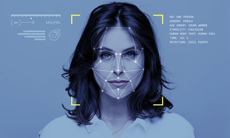 Facial recognition technology on woman